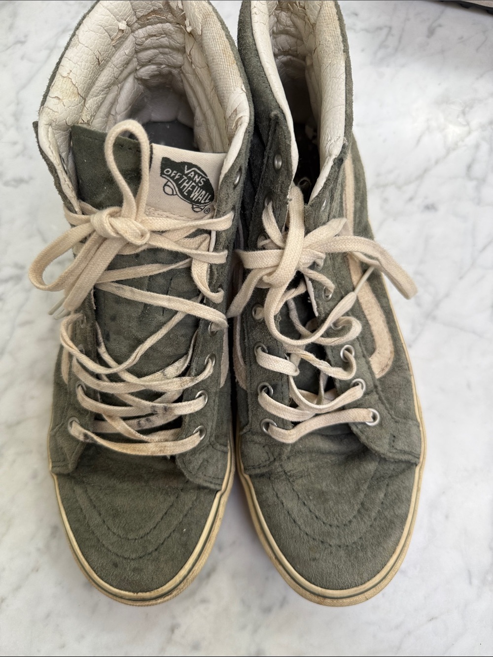 Vans Olive Green High-Top Sneakers with Cream Accents